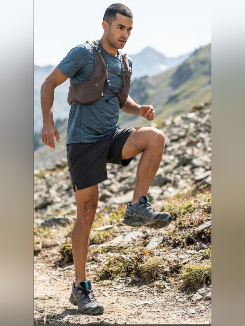Men's Gray Trail Running Shoes with Teal Accents